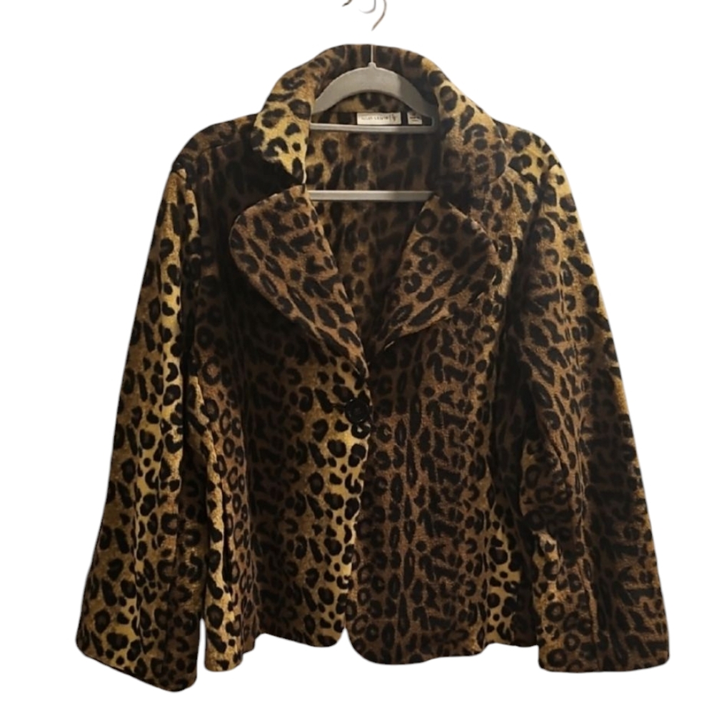SUSAN GRAVER Animal Print LEOPARD JACKET SIZE 1X